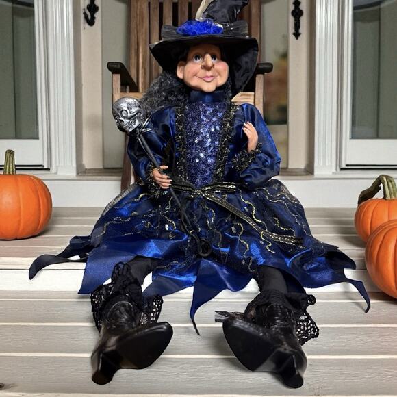 Broomstick Blvd. Halloween Shelf Sitting Witch Magic Skull Scepter Blue Black - Picture 1 of 16